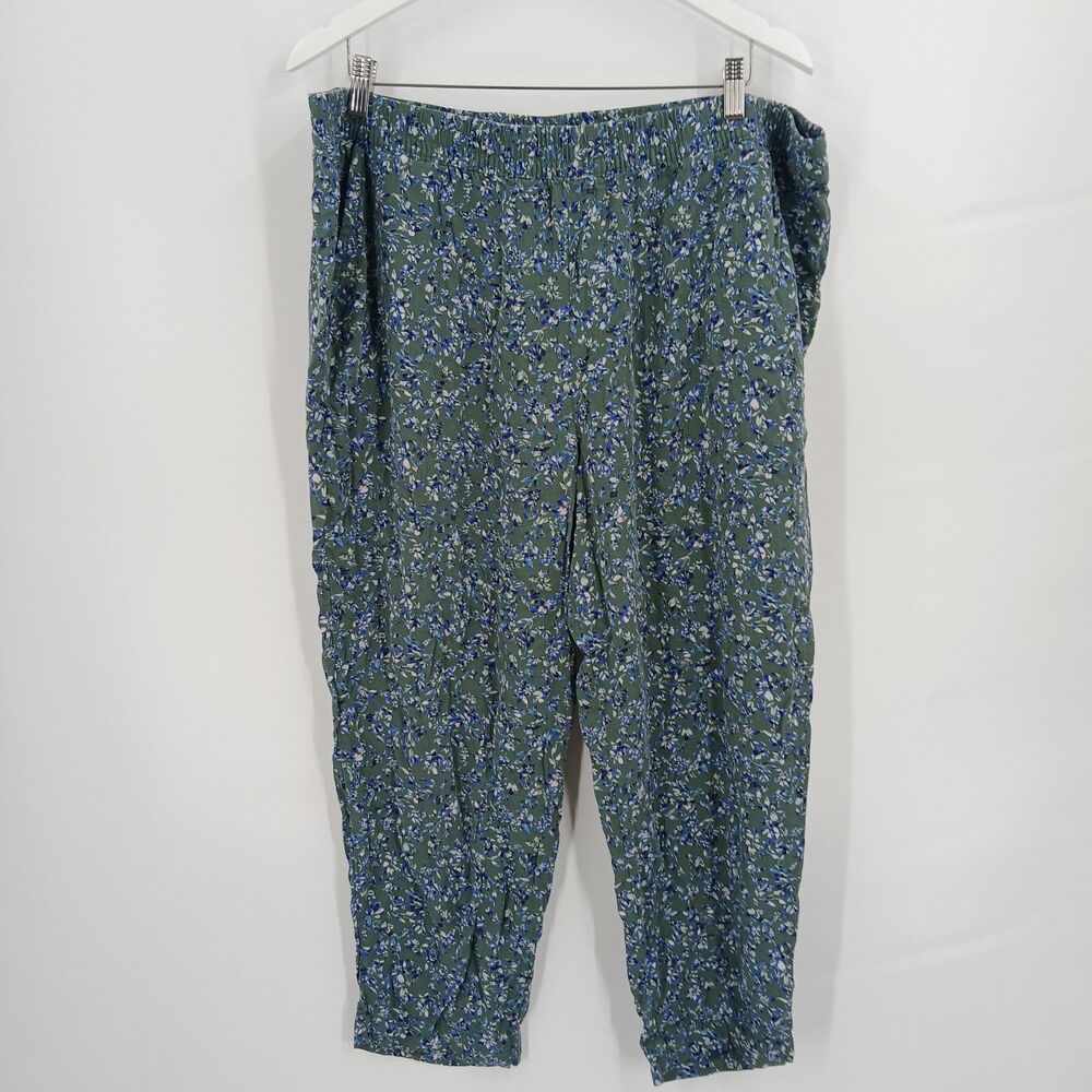 Jessica Simpson Women's Green Floral Print Pants Size XXL Elastic Waist Casual